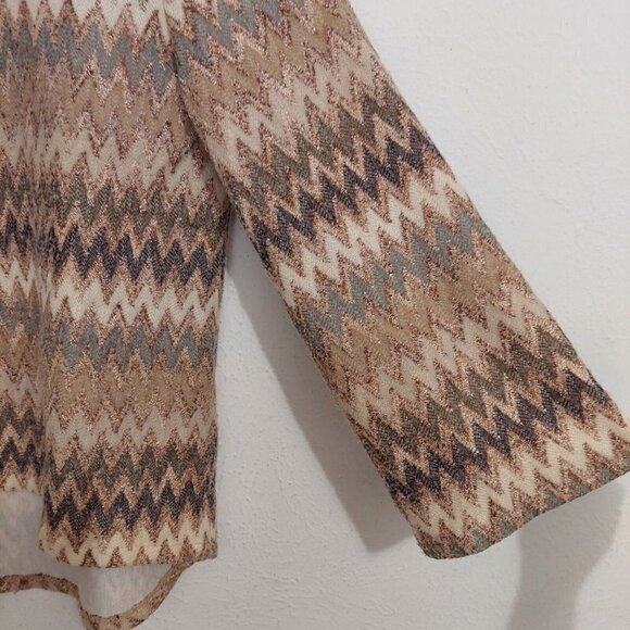 Alberto Makali Women's Size  M Brown Multi Chevron Embellished Mock Neck Blouse - Picture 4 of 9